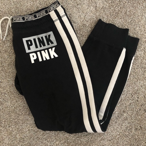 PINK Victoria's Secret Pants - VS PINK sporty black stripe jogger sweatpants